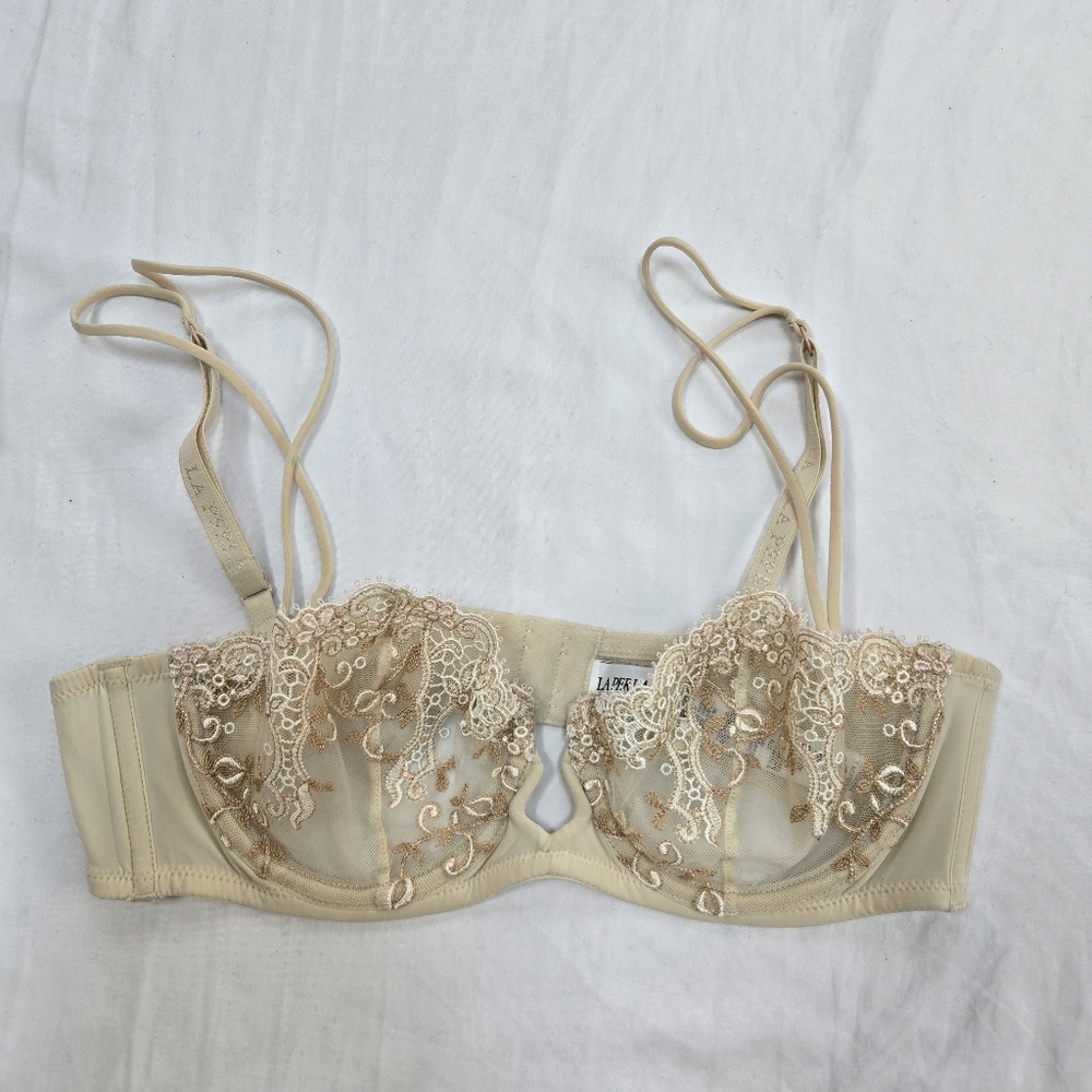 La Perla White Ivory Lace Underwire Demi Sheer Lingerie Bra